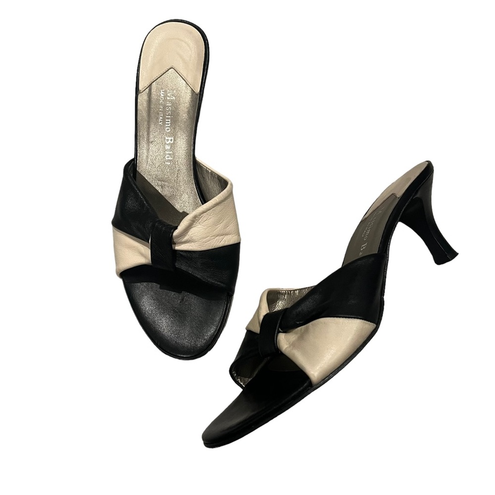 Massimo Baldi Leather Color Block Heeled Sandals, Sz 8.5